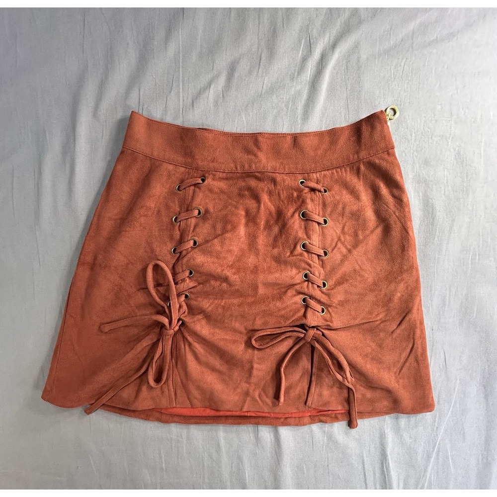 Somedays Lovin Faux Suede Lace Up Skirt Rust Colored Women's Small‎